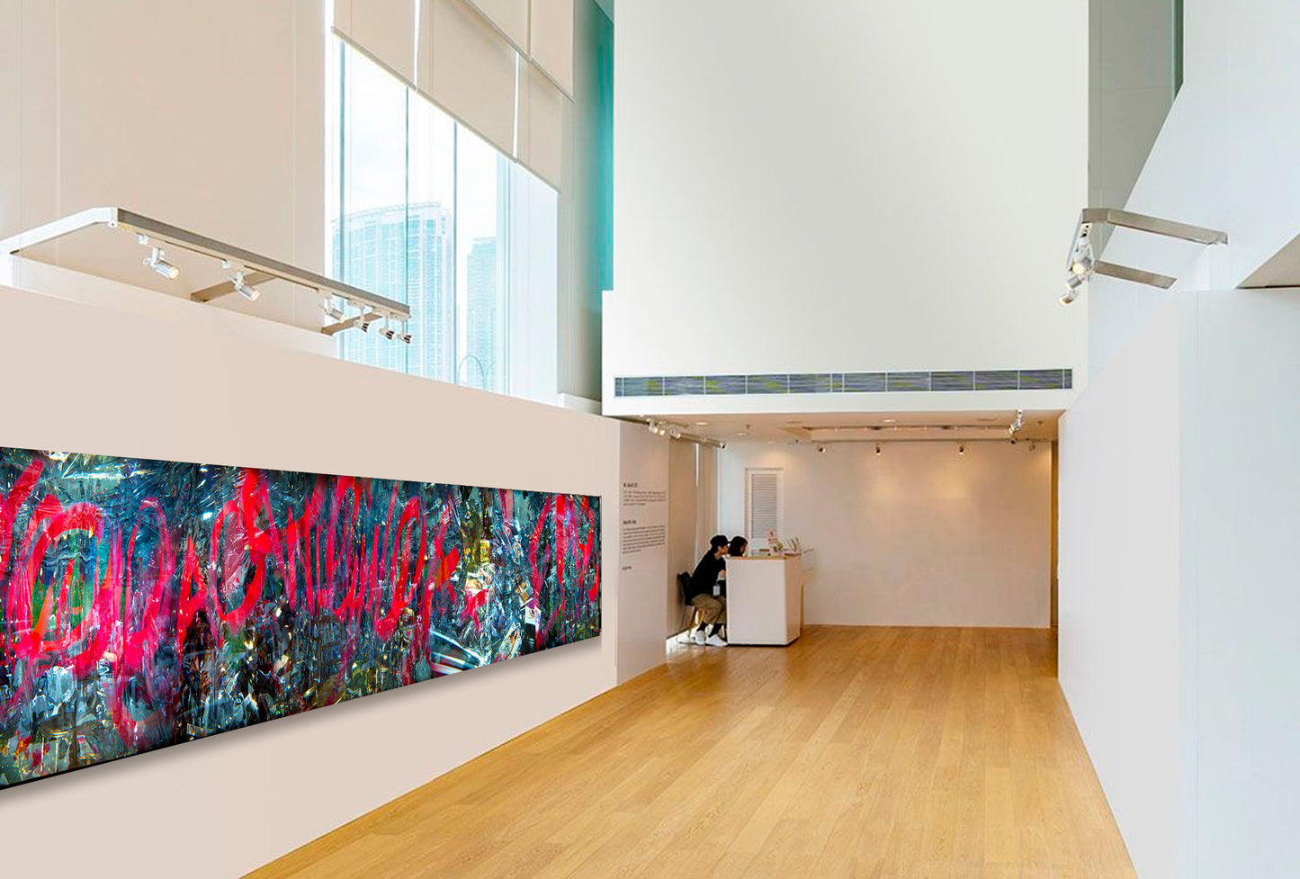 Overlapping multiple exposure shot on film of art installation appearing to be graffiti