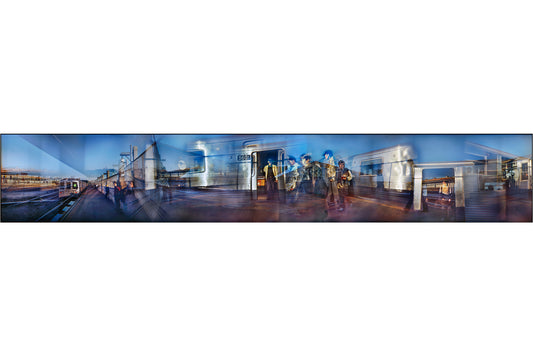 Overlapping multiple exposure shot on film on of the G train in Brooklyn, New York City