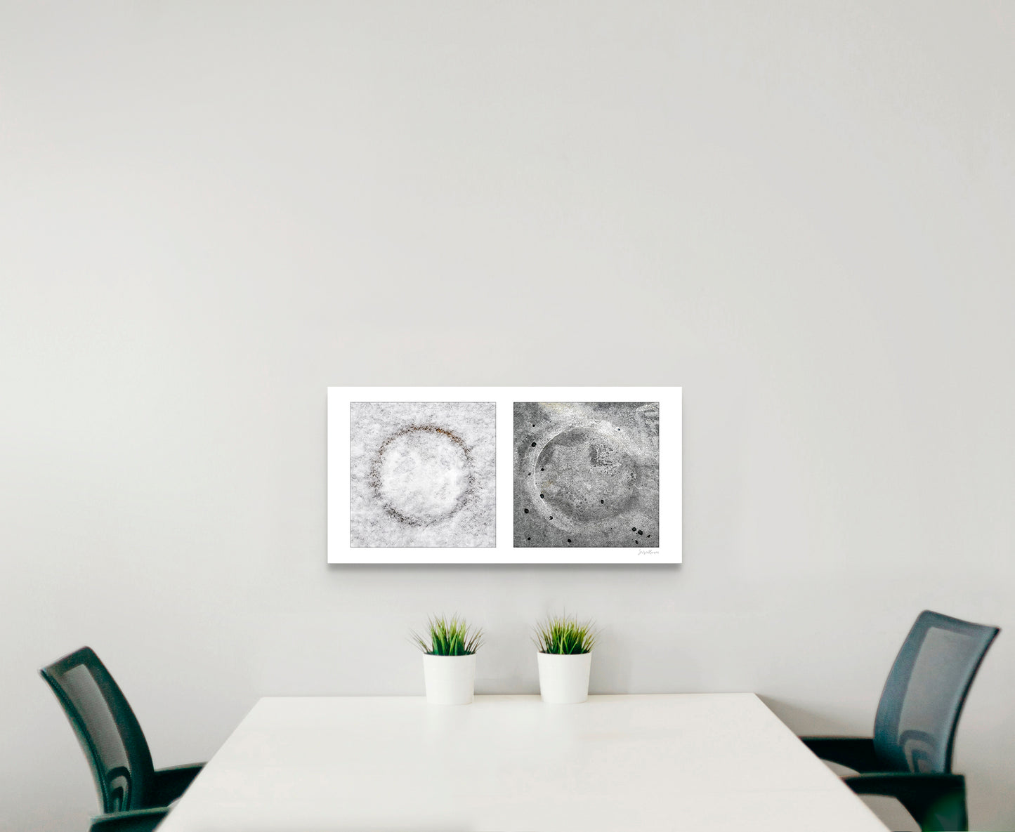 Diptych photograph of found objects round in shape with celestial look