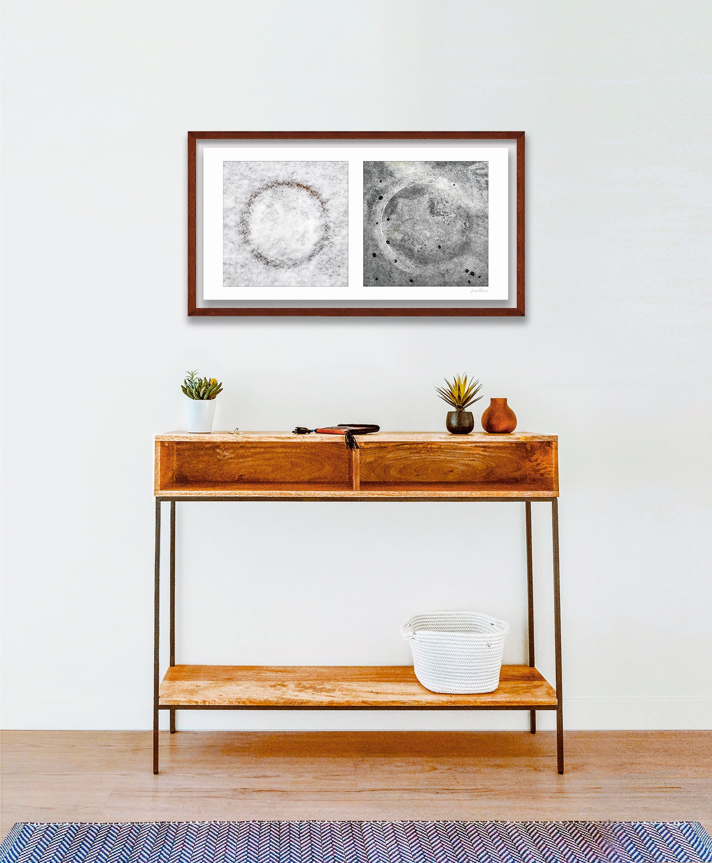 Diptych photograph of found objects round in shape with celestial look