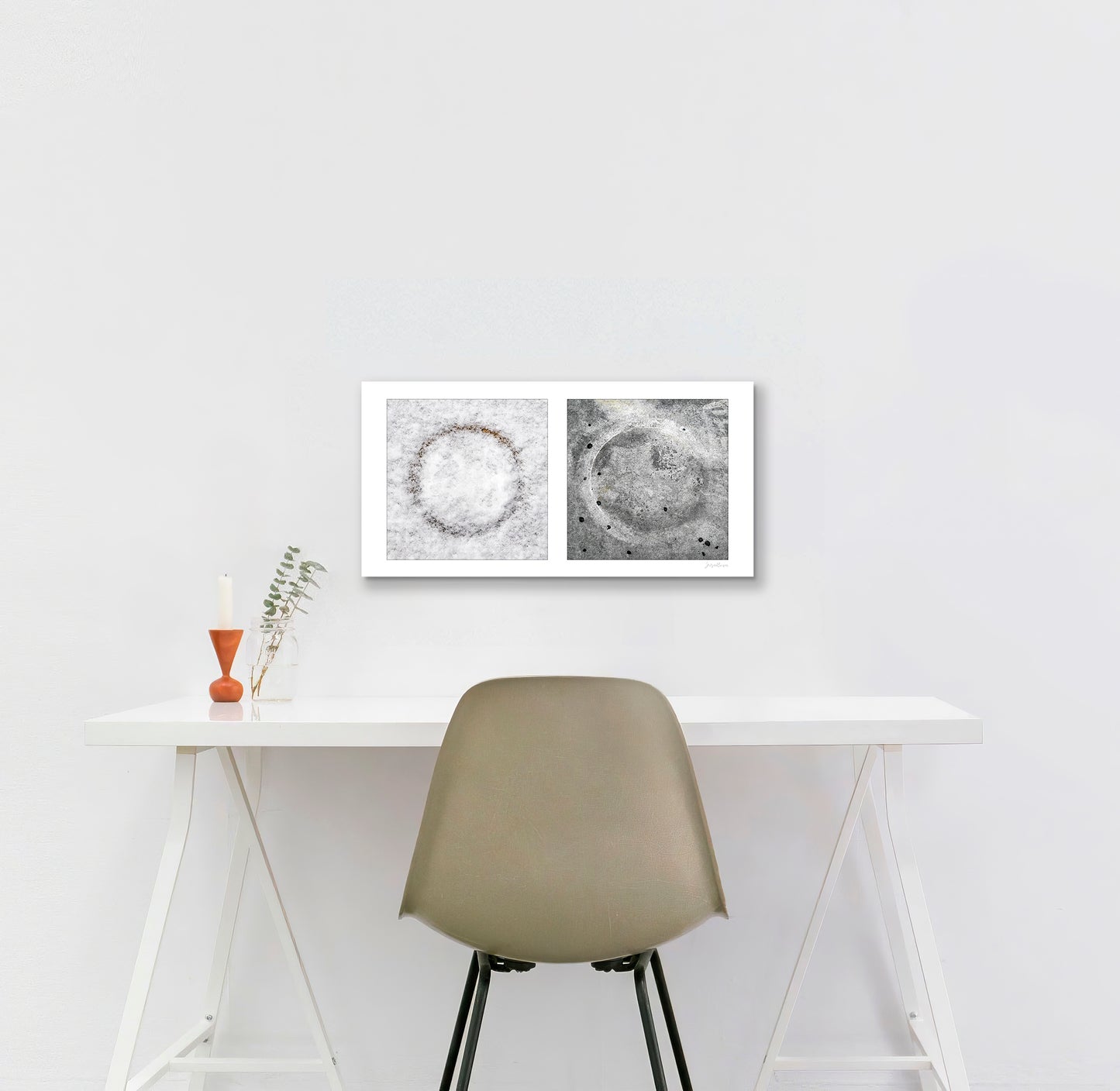 Diptych photograph of found objects round in shape with celestial look