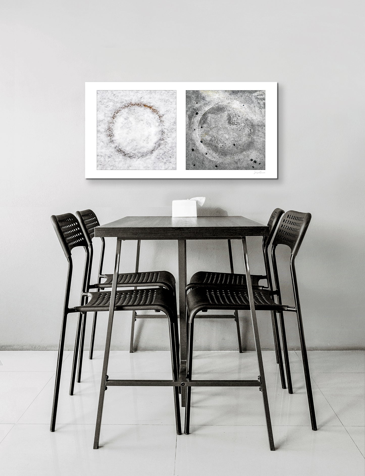 Diptych photograph of found objects round in shape with celestial look