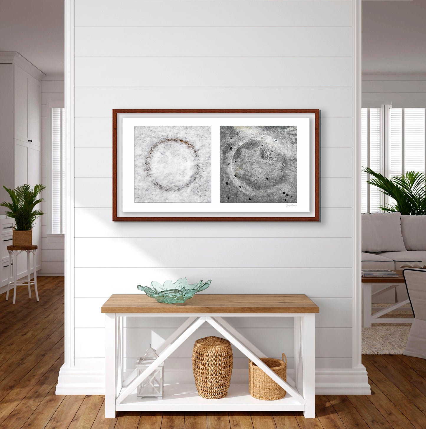 Diptych photograph of found objects round in shape with celestial look