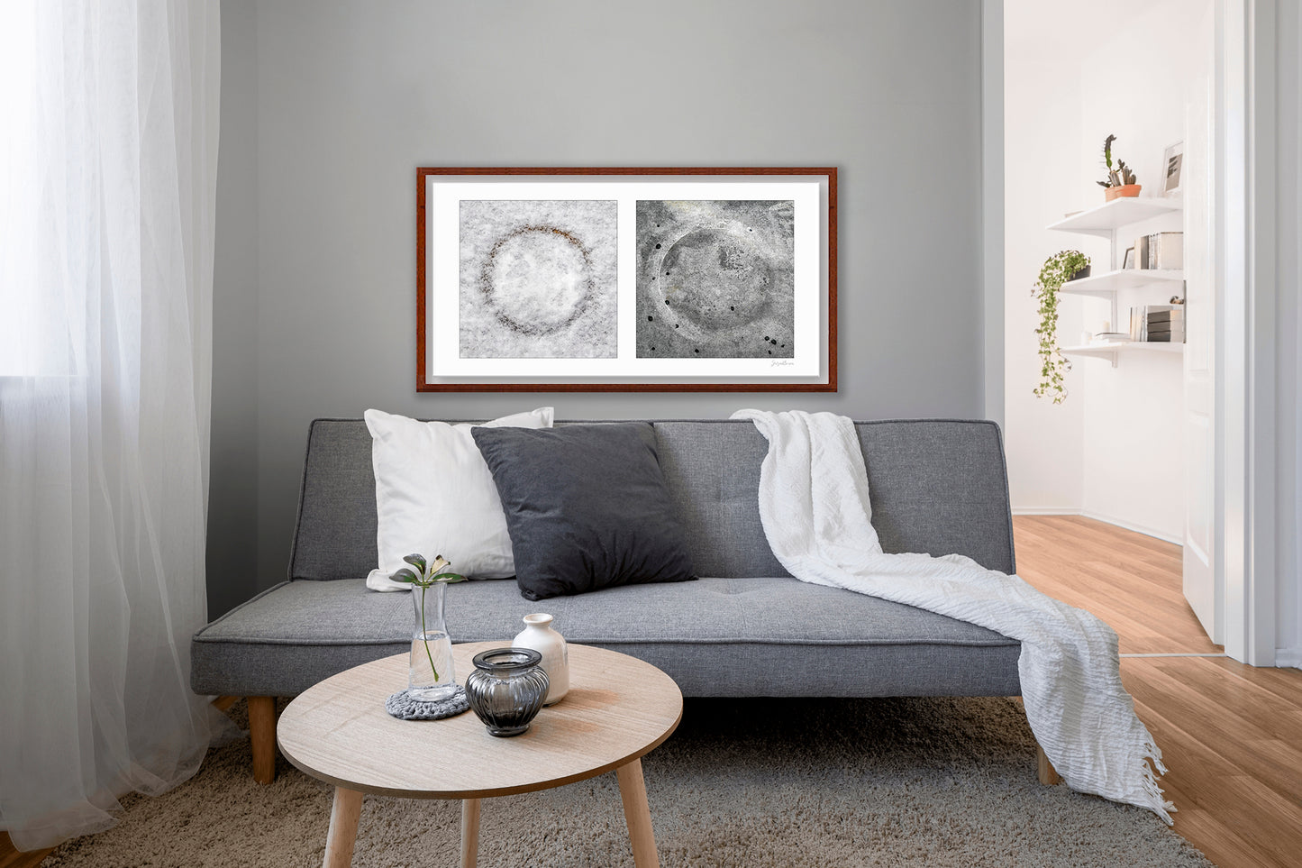 Diptych photograph of found objects round in shape with celestial look