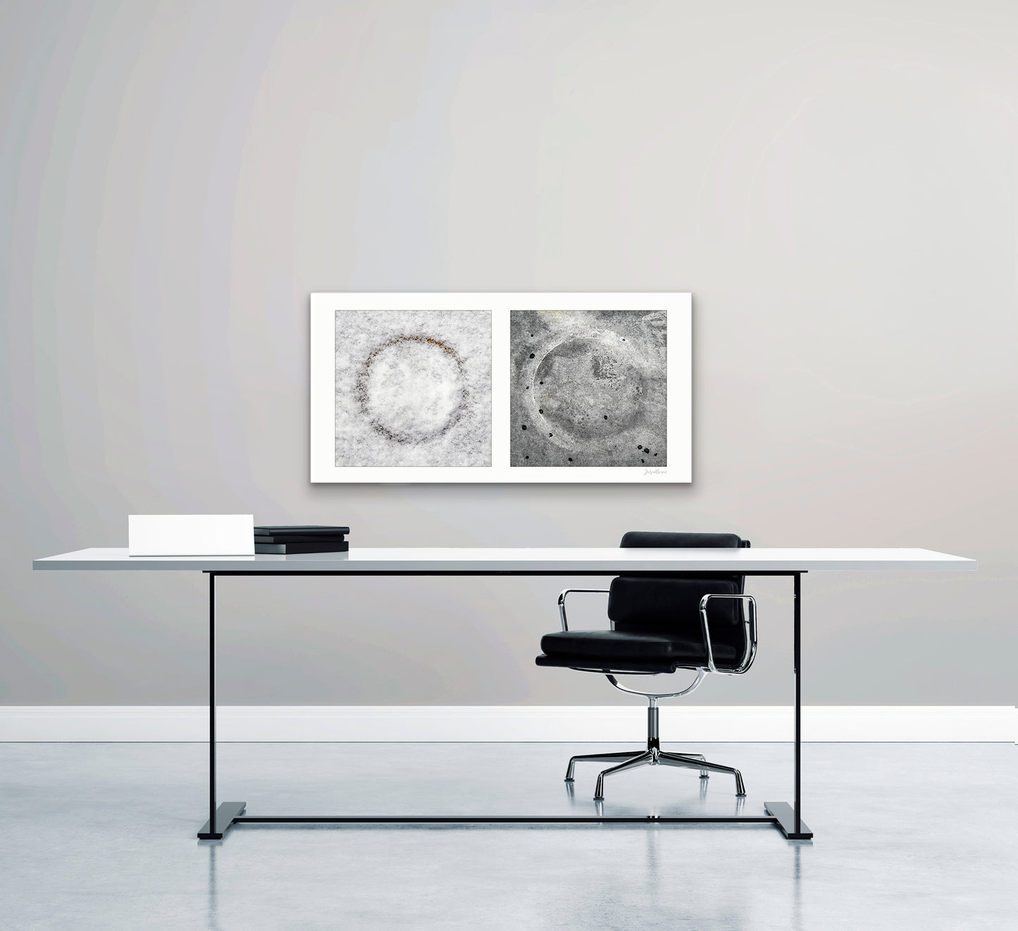 Diptych photograph of found objects round in shape with celestial look