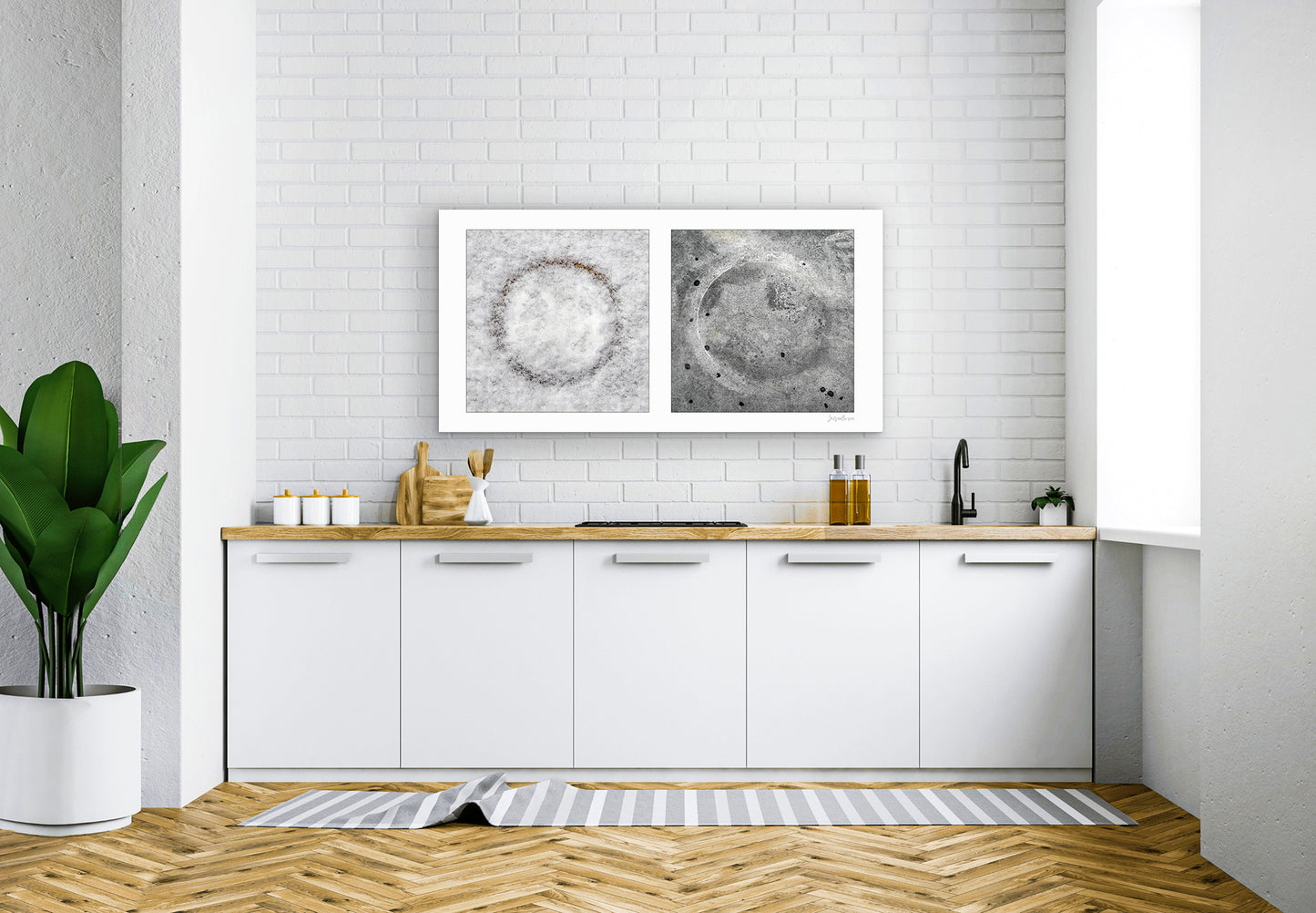 Diptych photograph of found objects round in shape with celestial look