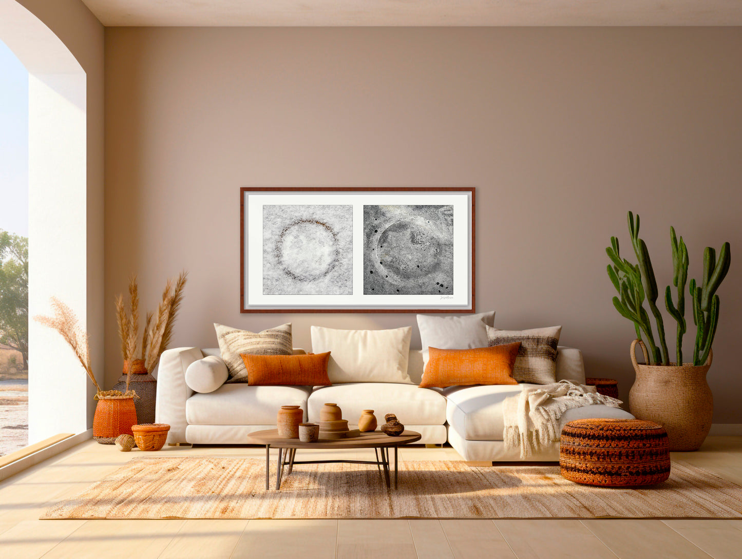 Diptych photograph of found objects round in shape with celestial look