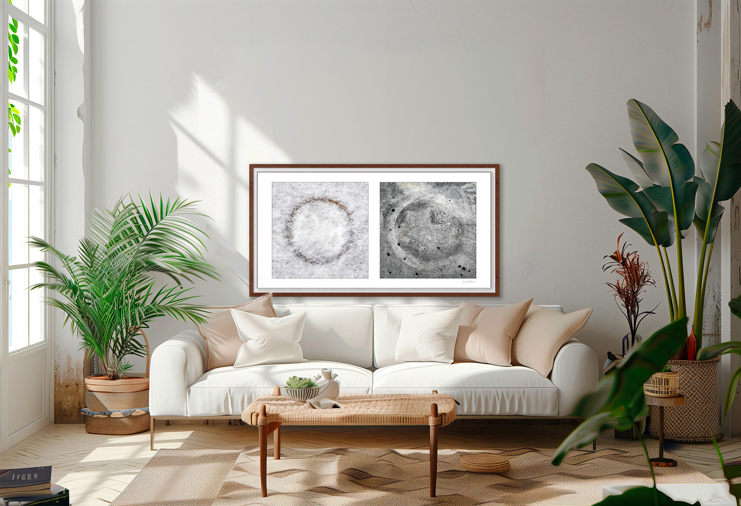 Diptych photograph of found objects round in shape with celestial look