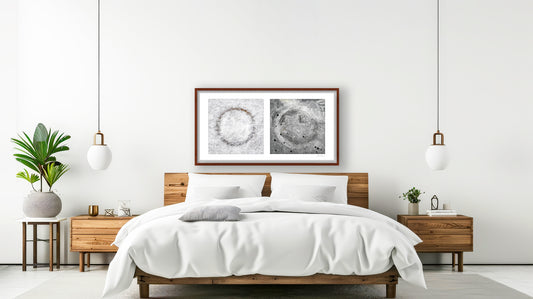 Diptych photograph of found objects round in shape with celestial look