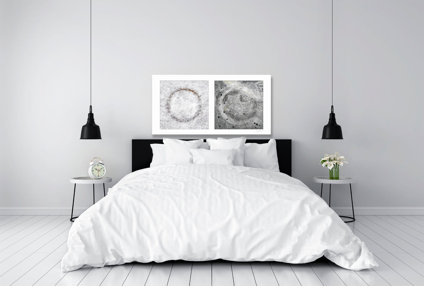 Diptych photograph of found objects round in shape with celestial look