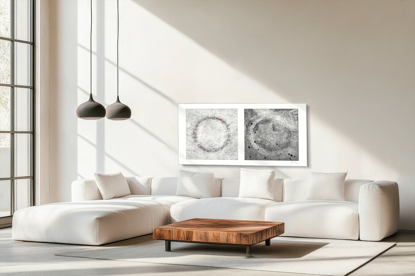 Diptych photograph of found objects round in shape with celestial look