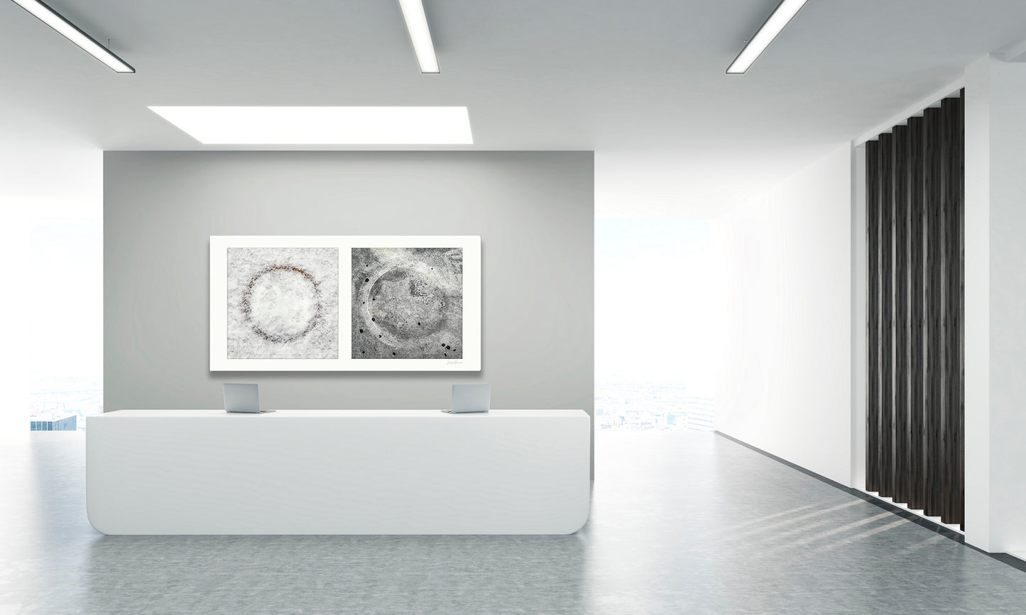 Diptych photograph of found objects round in shape with celestial look