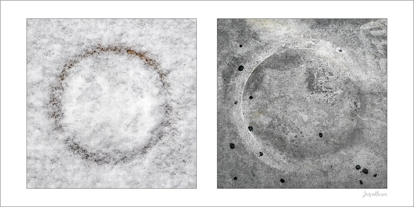 Diptych photograph of found objects round in shape with celestial look