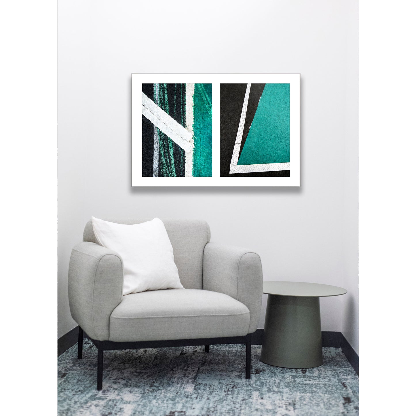 Abstract photograph diptych of green and white angles
