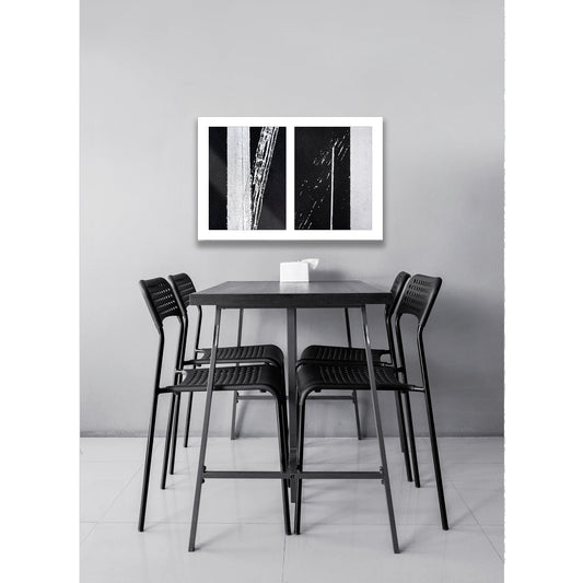 Abstract photograph diptych of white street line accidents