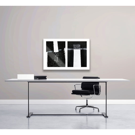 Abstract photograph diptych of white street line accidents