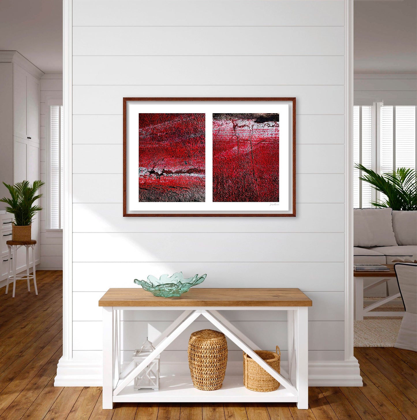 Abstract photograph diptych of red road surfaces