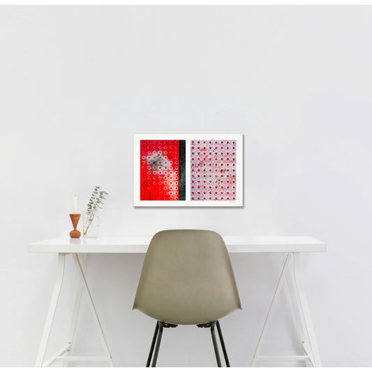 Abstract photograph diptych of red pedestrian safety dots