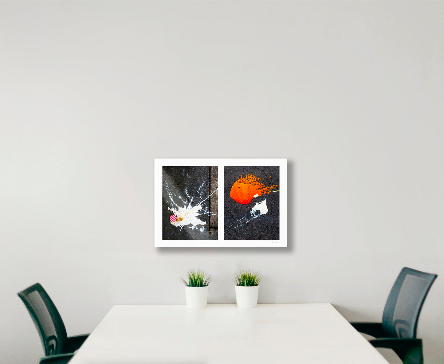 Abstraction of spills found on the ground (orange and white)