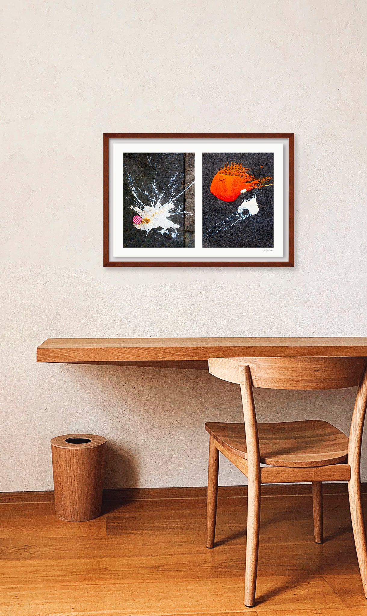 Abstraction of spills found on the ground (orange and white)