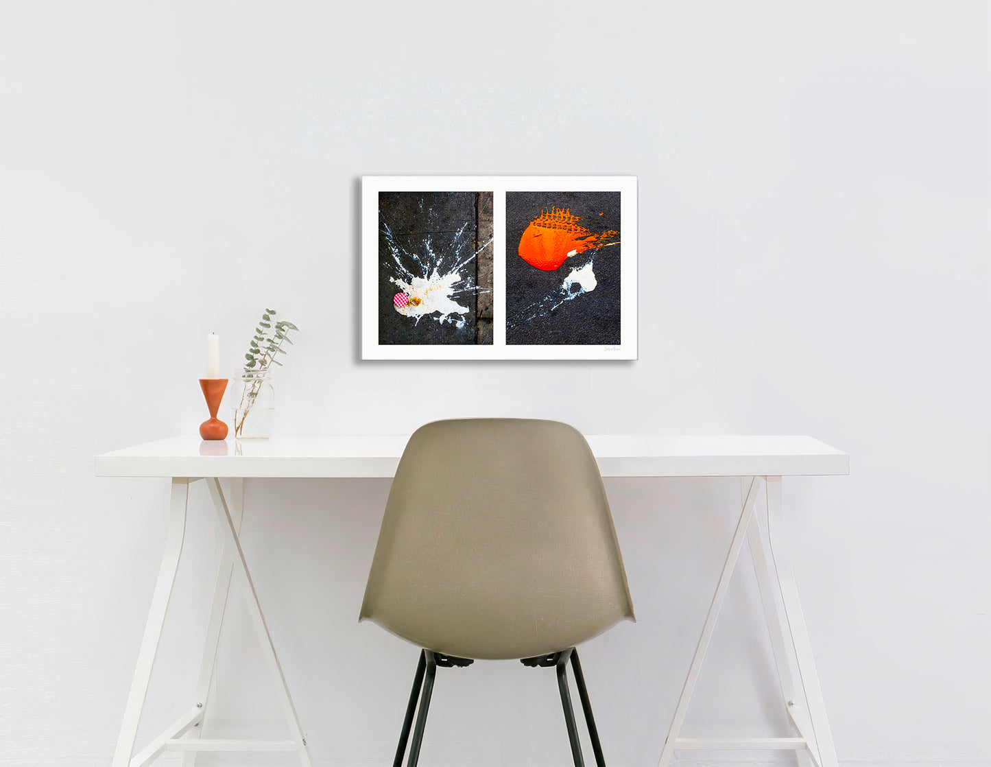 Abstraction of spills found on the ground (orange and white)