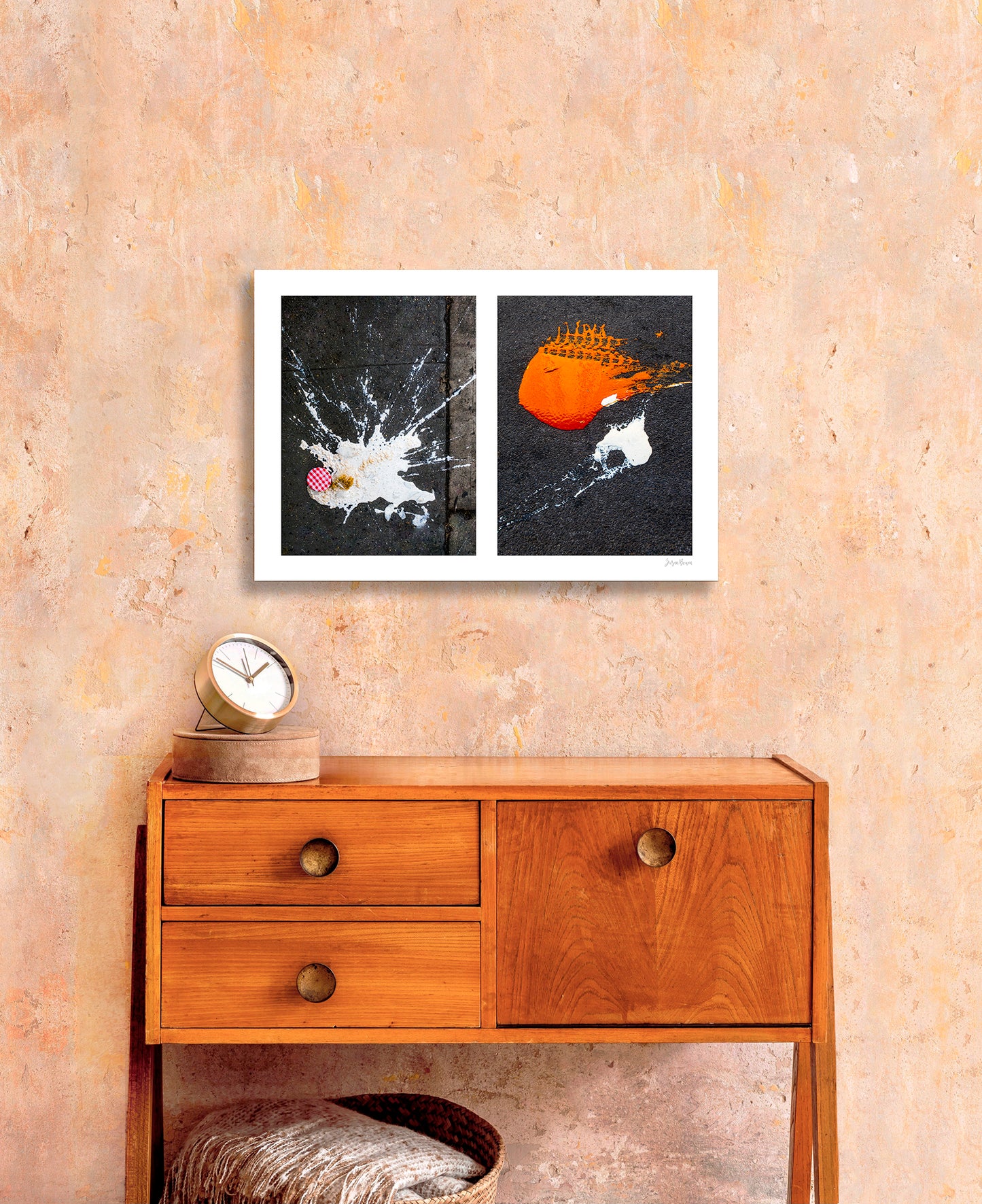 Abstraction of spills found on the ground (orange and white)