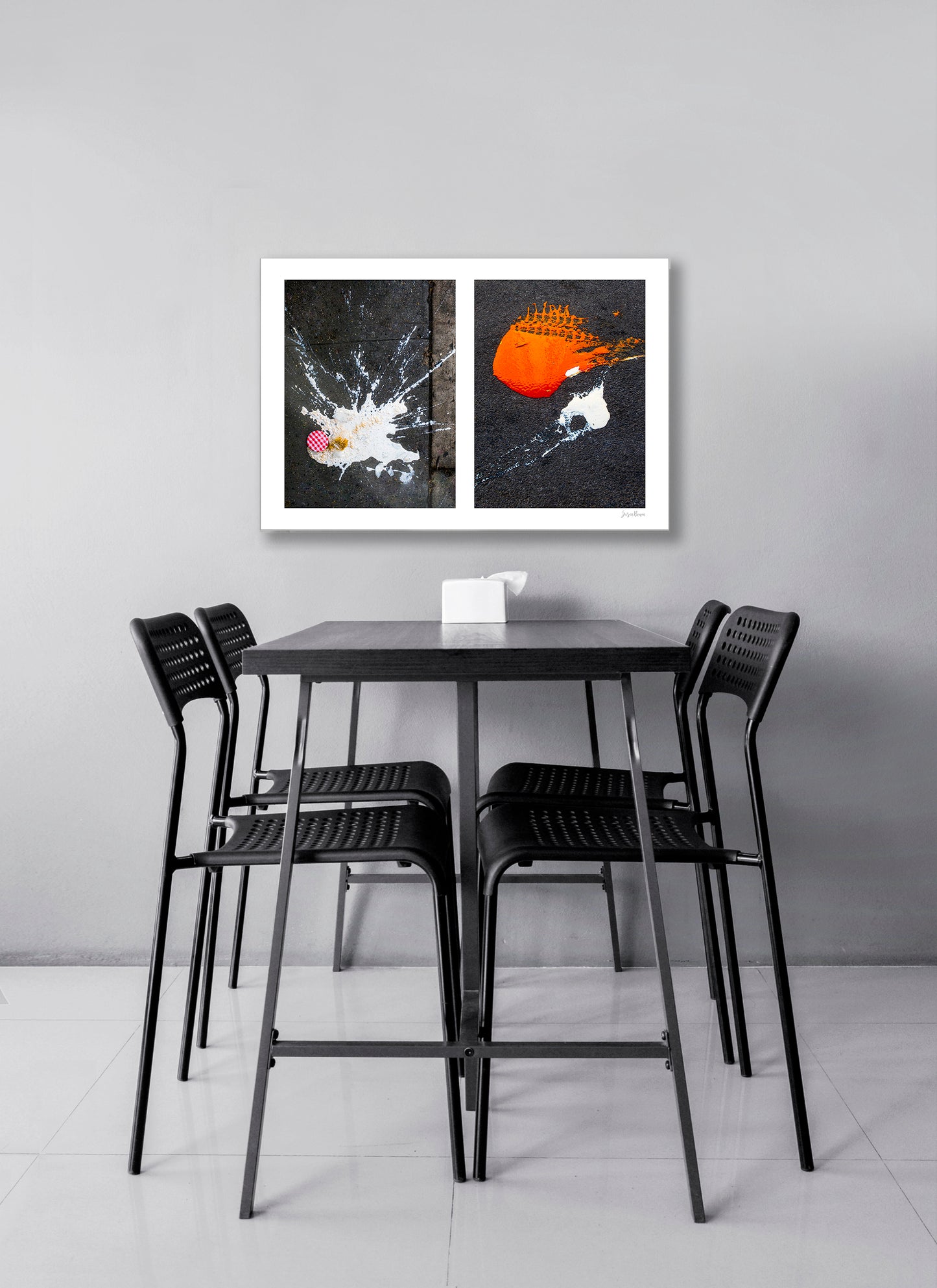 Abstraction of spills found on the ground (orange and white)