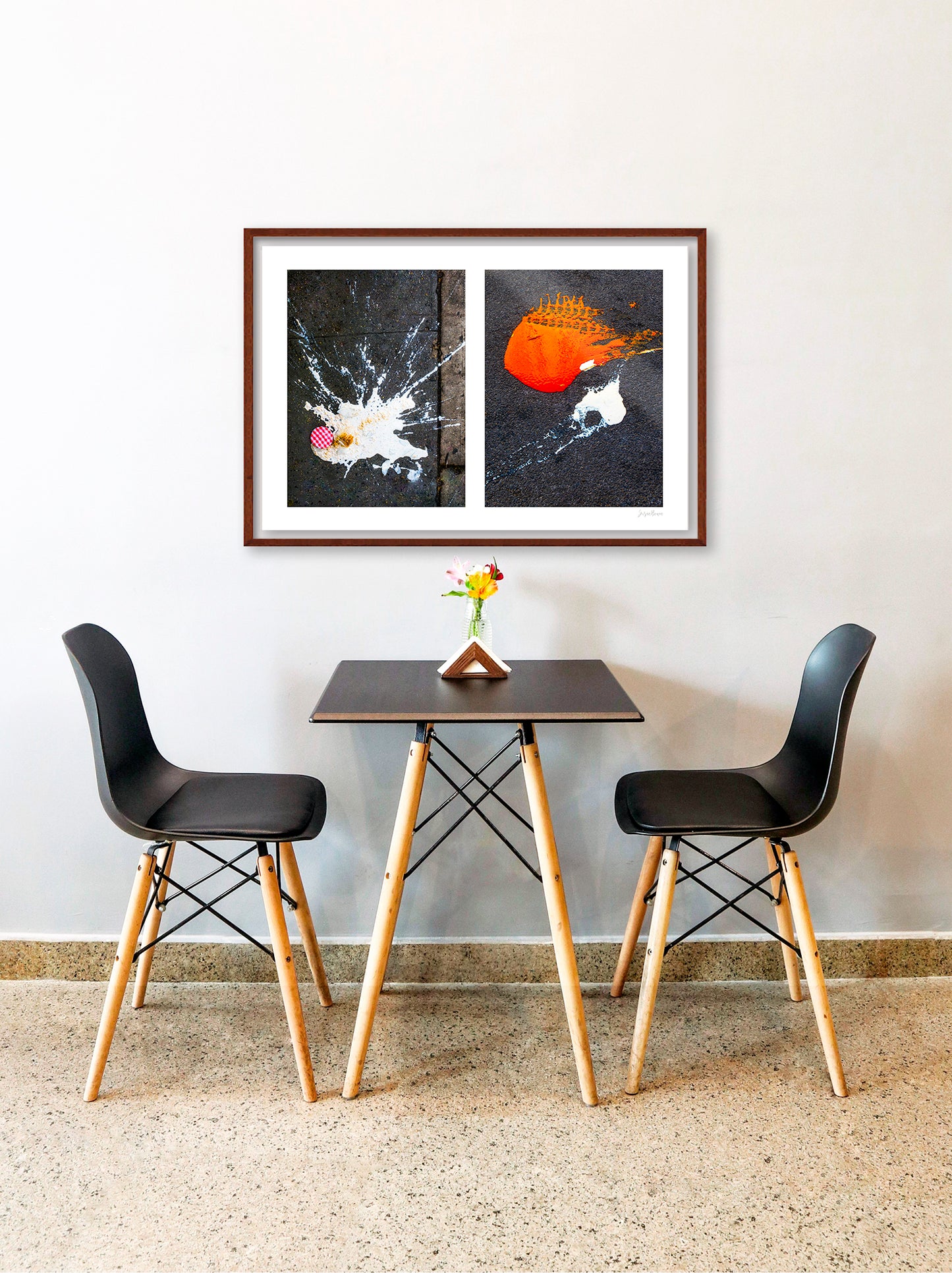 Abstraction of spills found on the ground (orange and white)