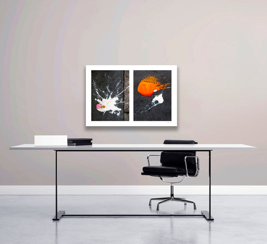 Abstraction of spills found on the ground (orange and white)