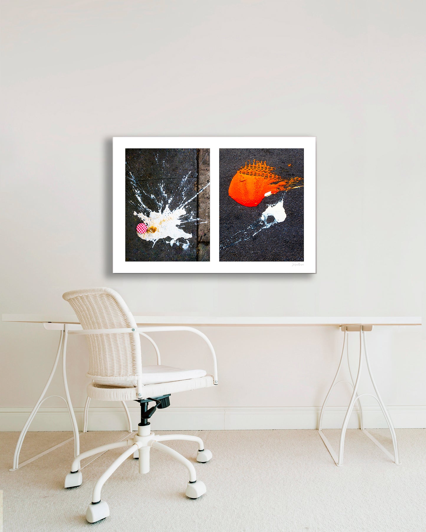 Abstraction of spills found on the ground (orange and white)