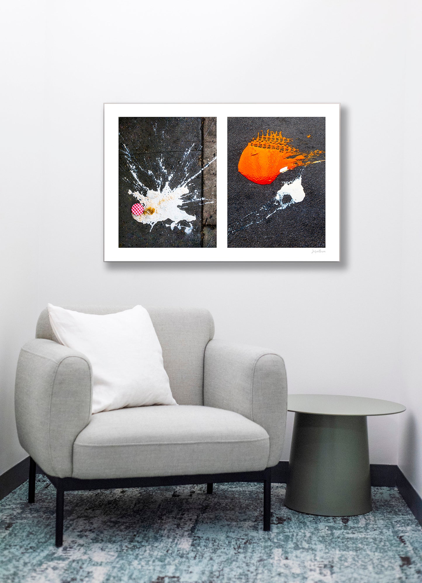 Abstraction of spills found on the ground (orange and white)