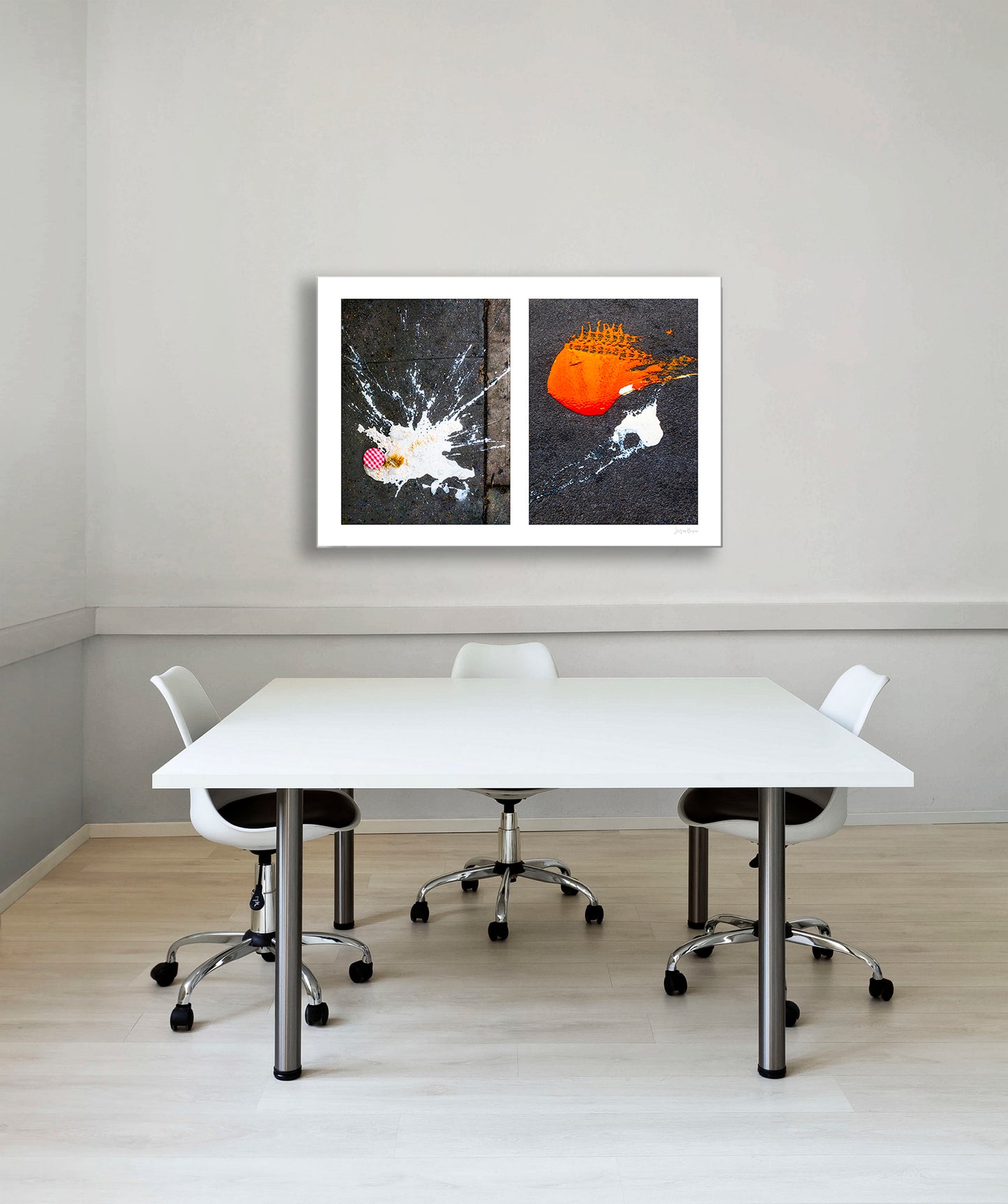 Abstraction of spills found on the ground (orange and white)