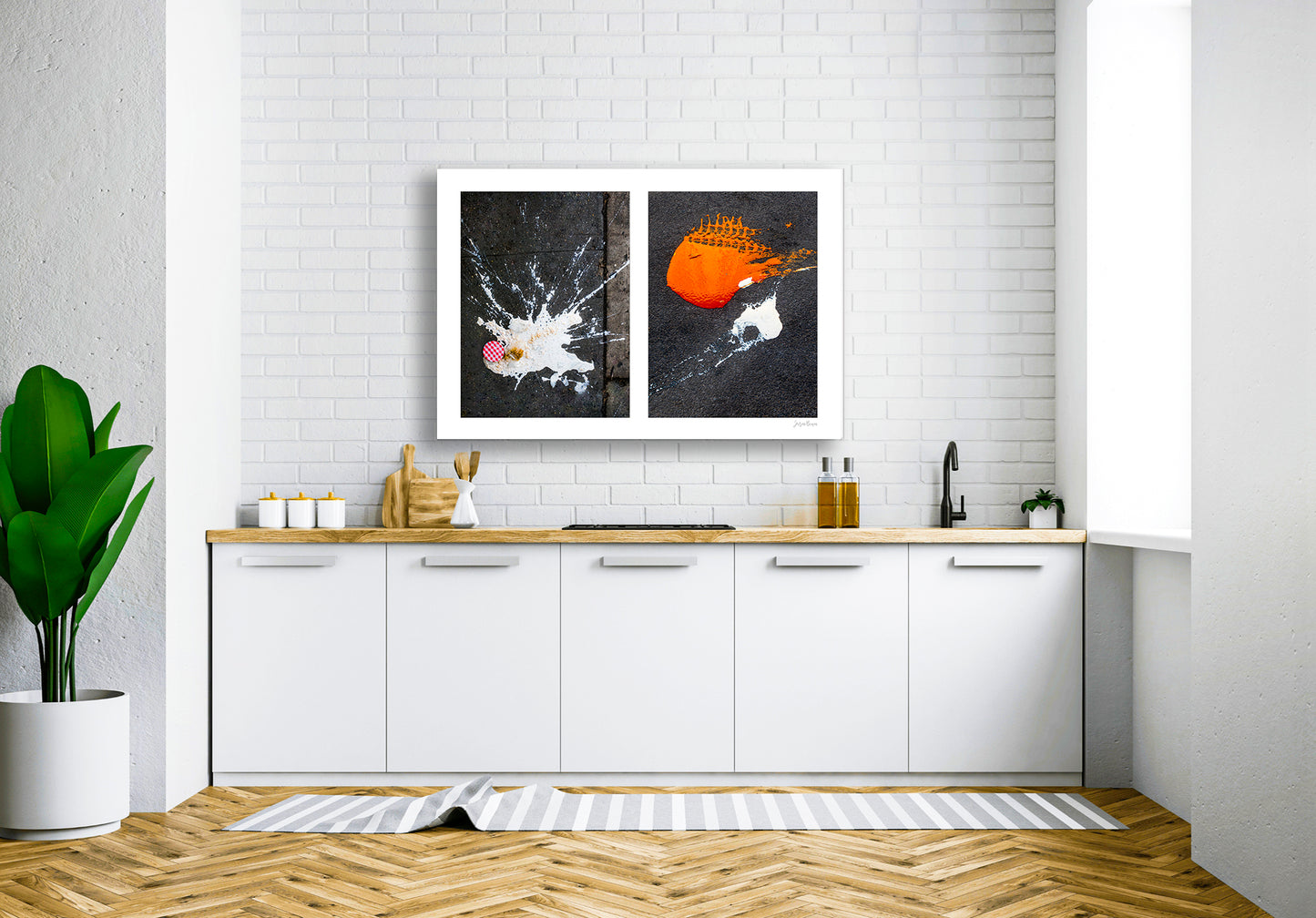 Abstraction of spills found on the ground (orange and white)