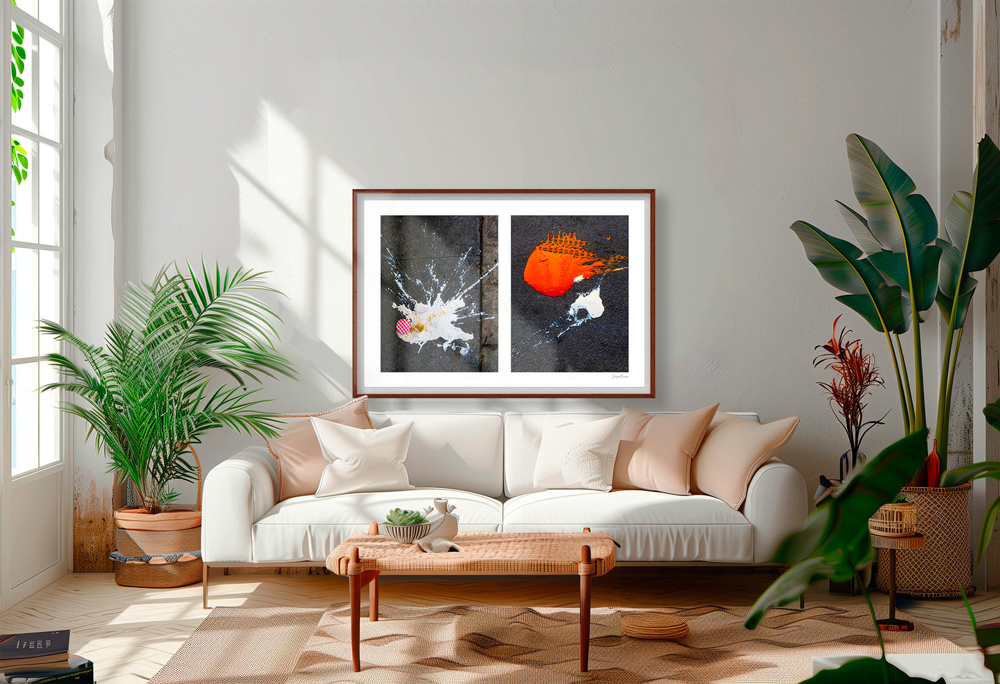 Abstraction of spills found on the ground (orange and white)
