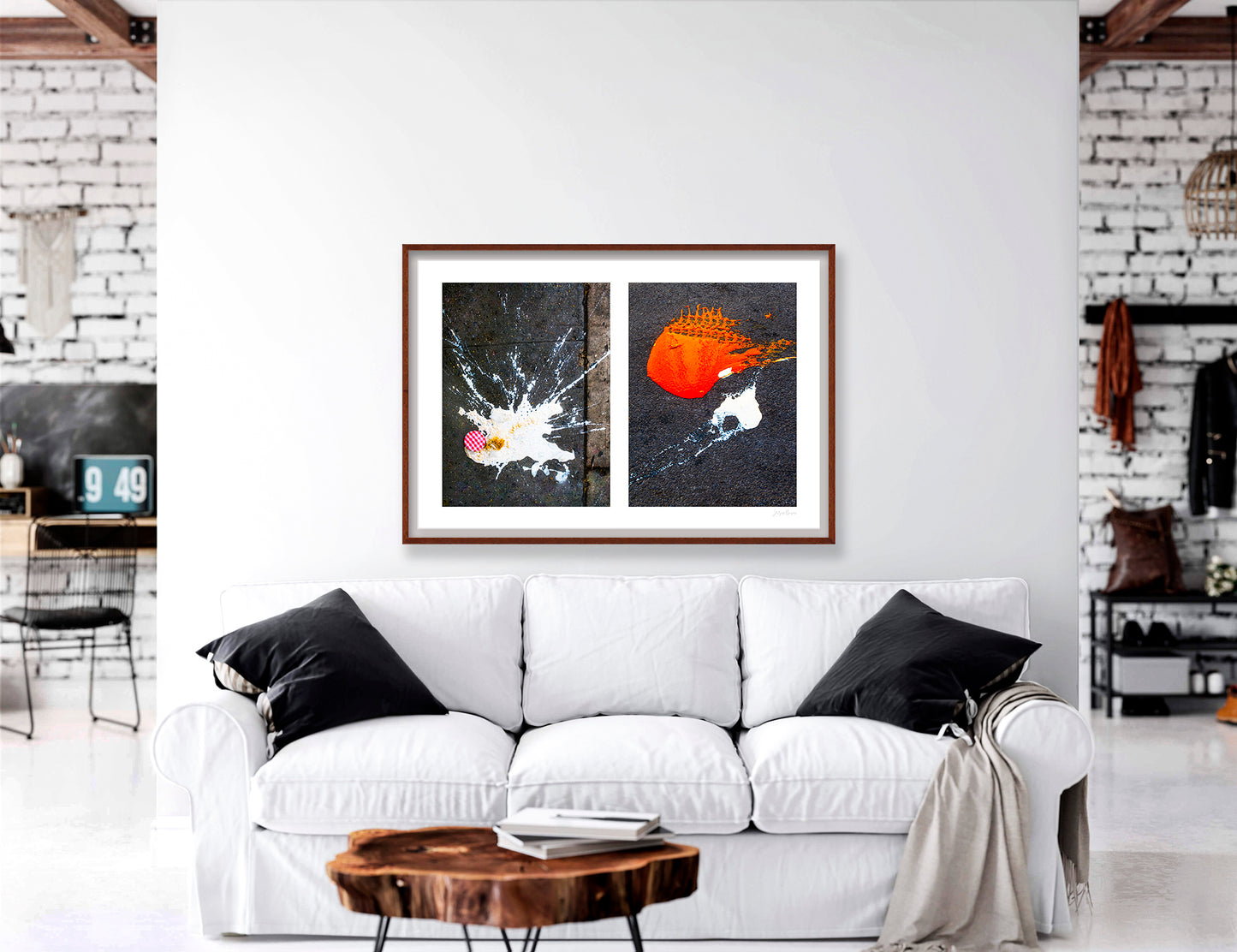 Abstraction of spills found on the ground (orange and white)