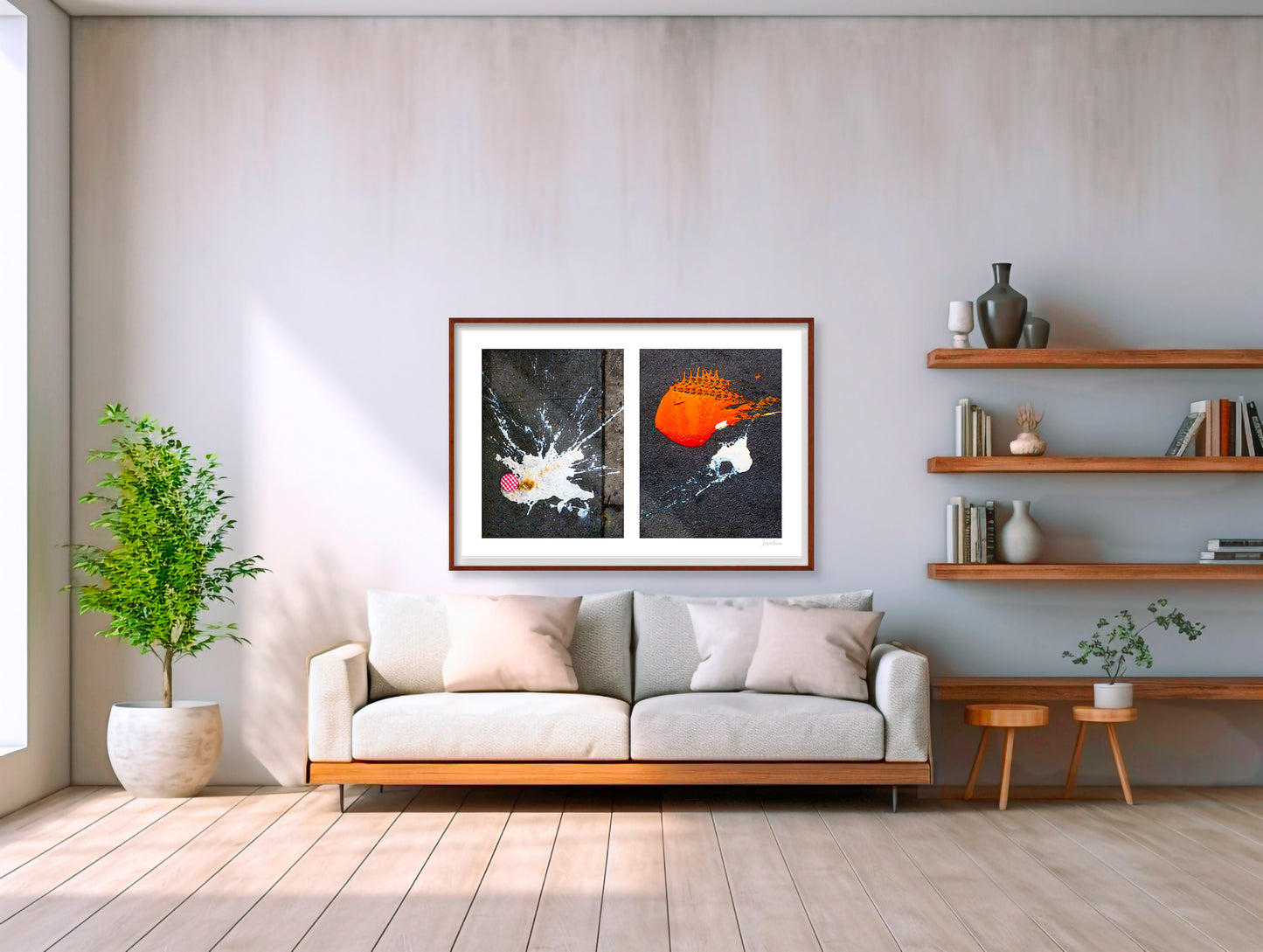 Abstraction of spills found on the ground (orange and white)