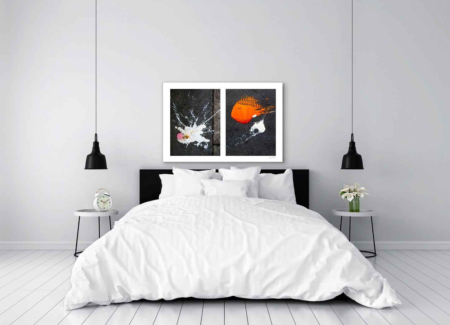 Abstraction of spills found on the ground (orange and white)