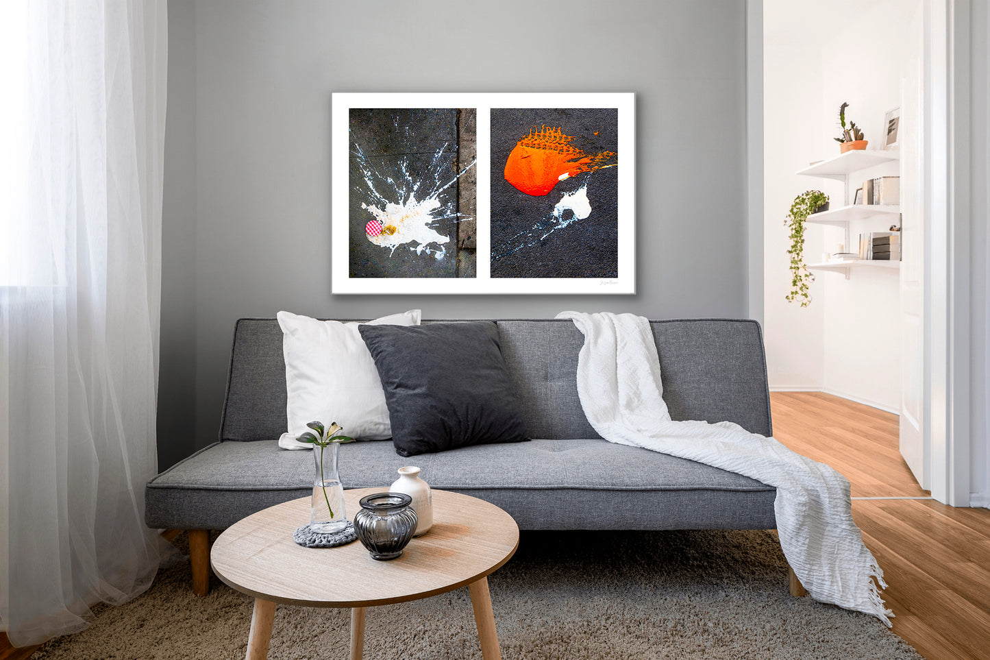 Abstraction of spills found on the ground (orange and white)