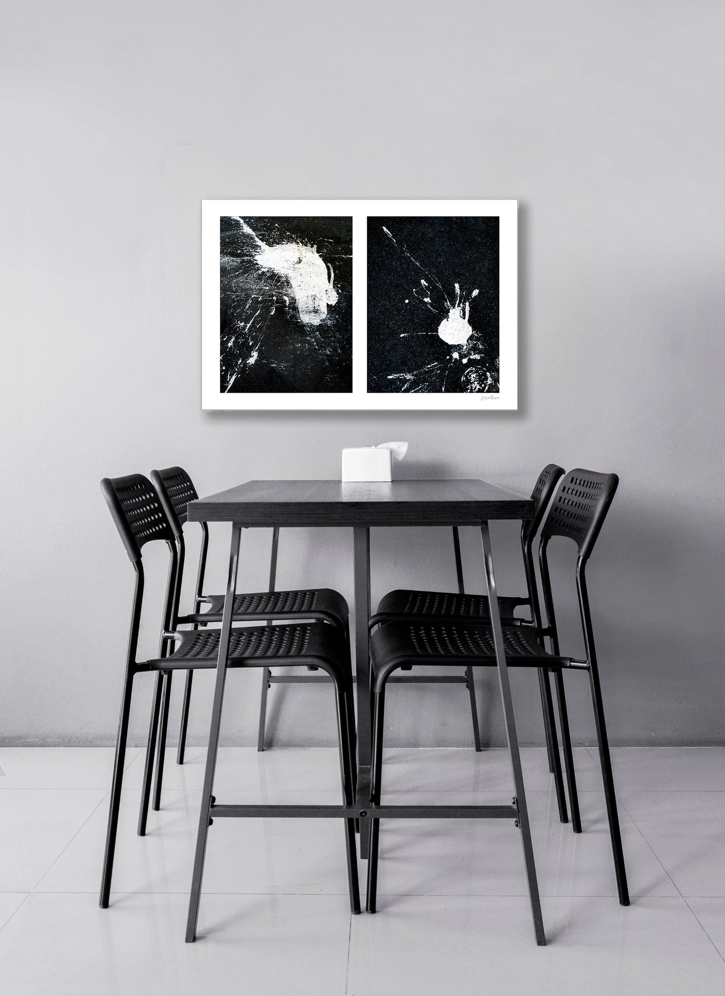 Abstraction of spills found on the ground (black and white)