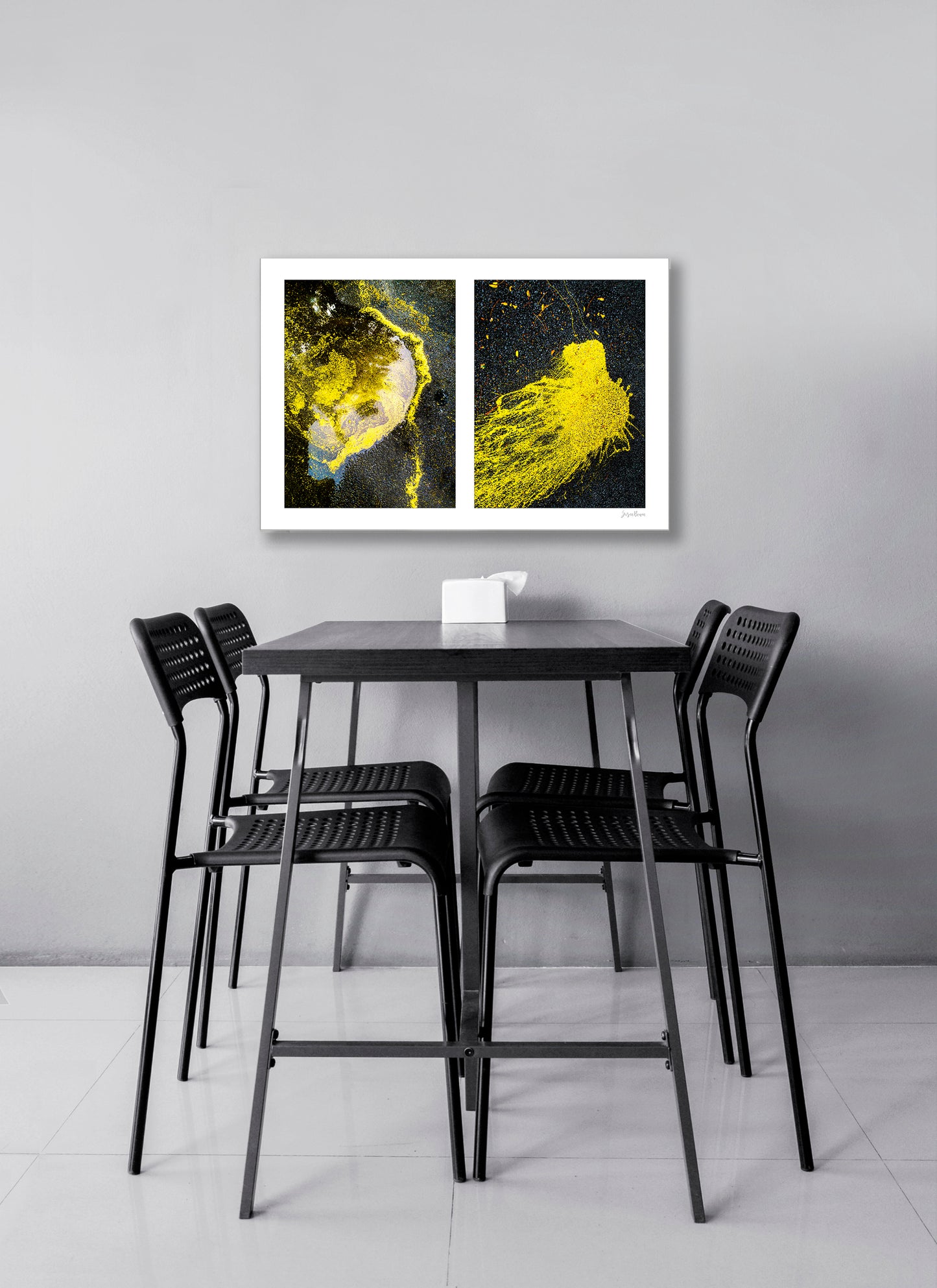 Abstraction of spills found on the ground (yellow in color)
