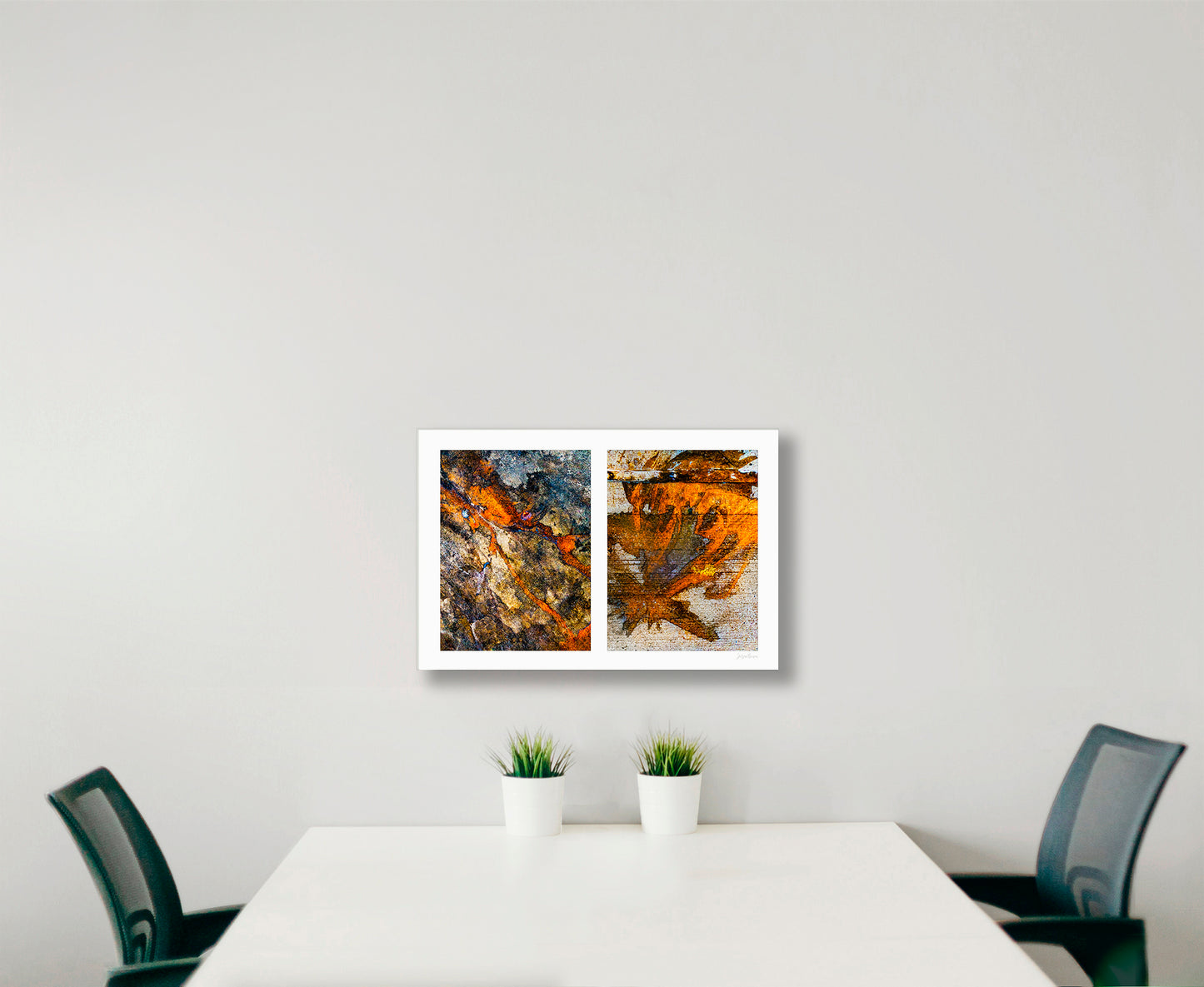 Abstraction of spills found on the ground (orange and white)