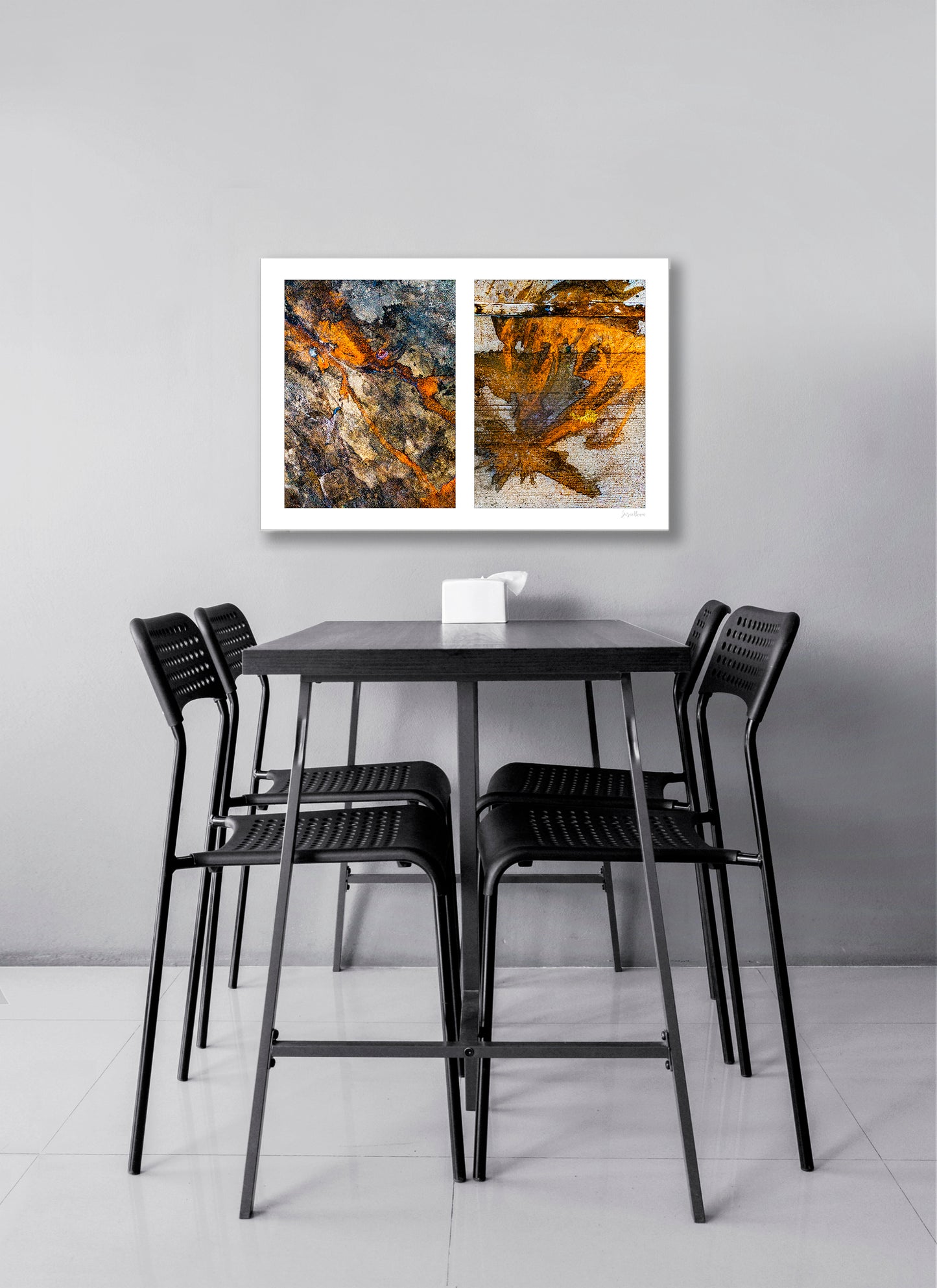 Abstraction of spills found on the ground (orange and white)