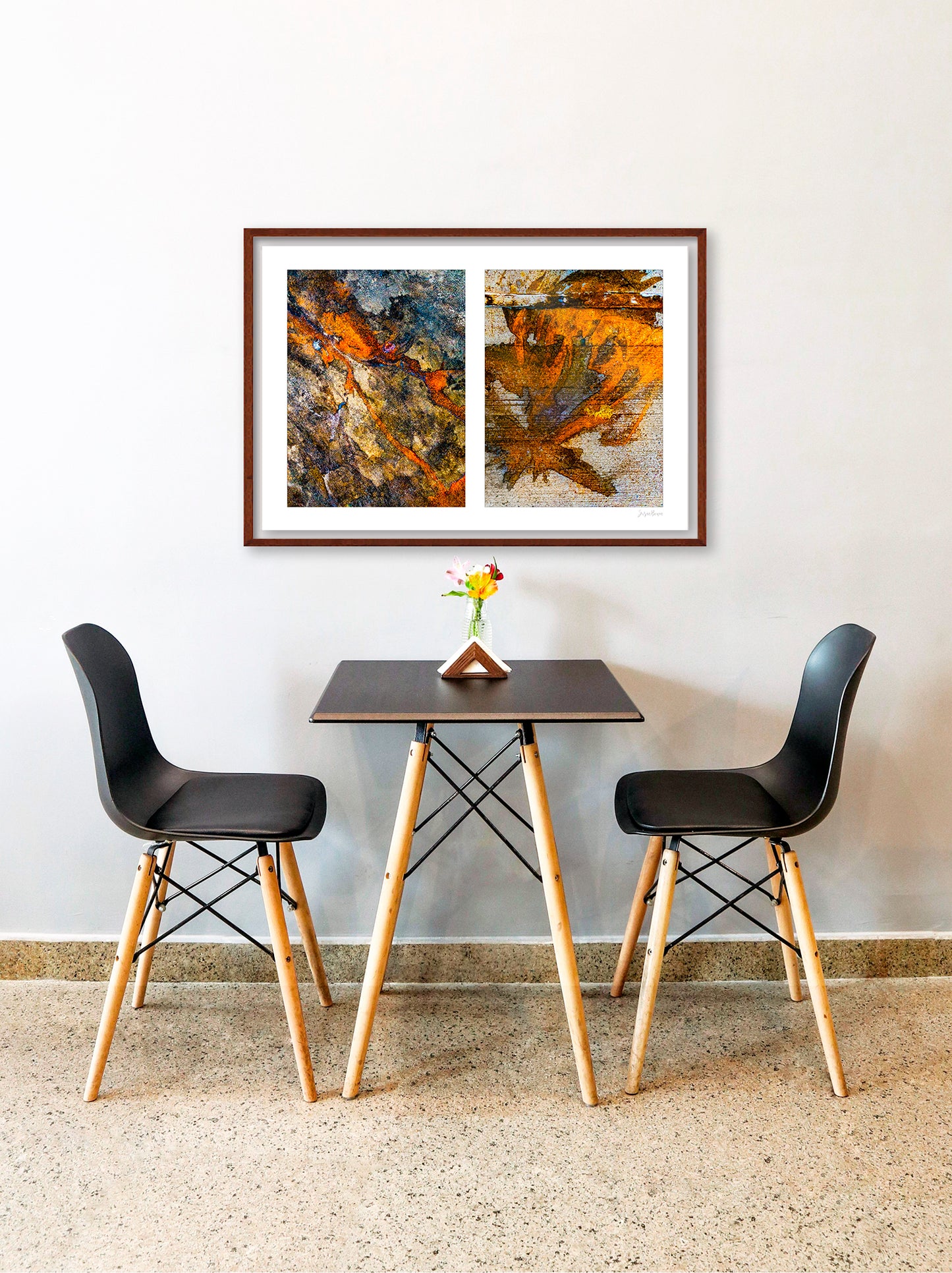 Abstraction of spills found on the ground (orange and white)