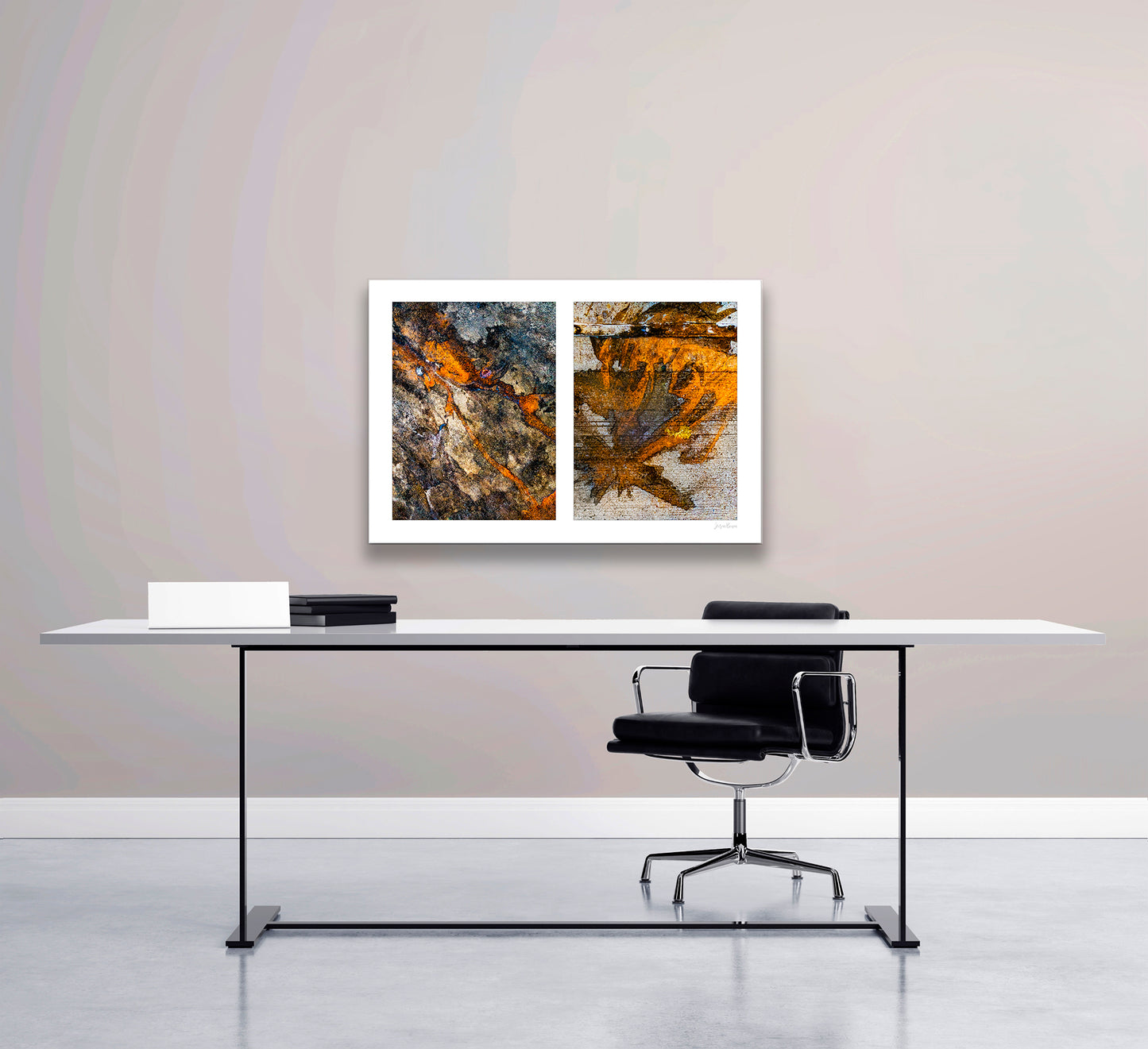 Abstraction of spills found on the ground (orange and white)