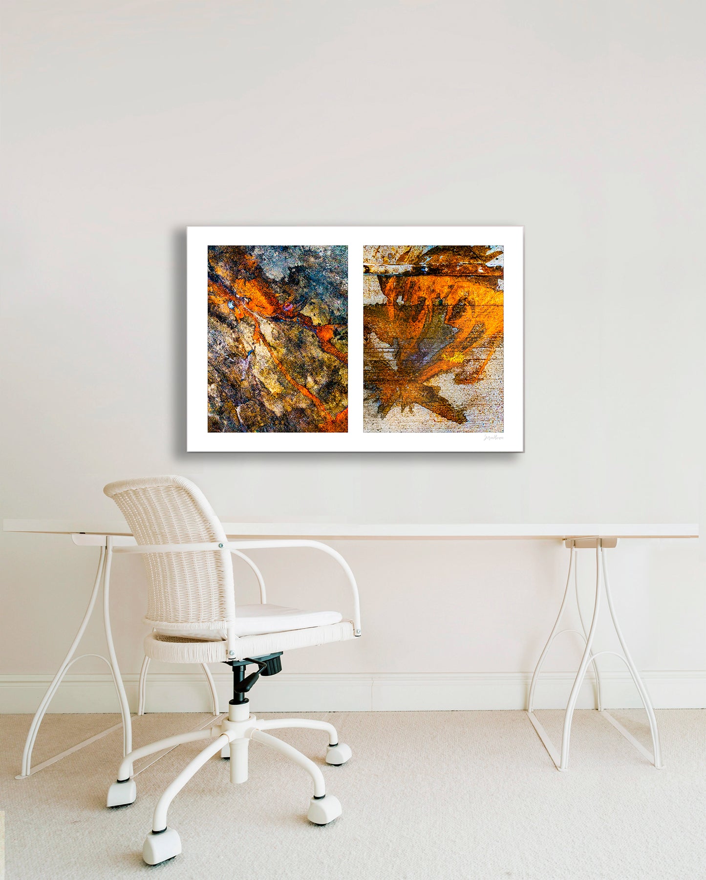 Abstraction of spills found on the ground (orange and white)