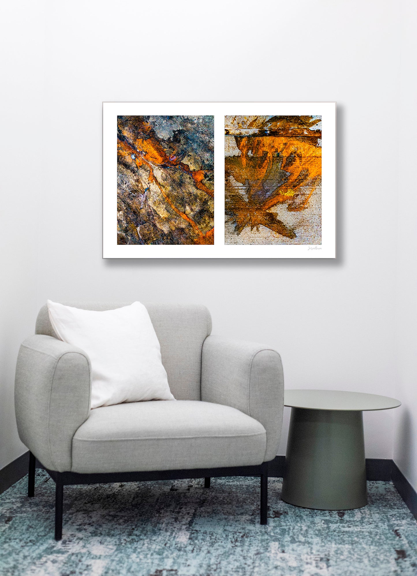 Abstraction of spills found on the ground (orange and white)