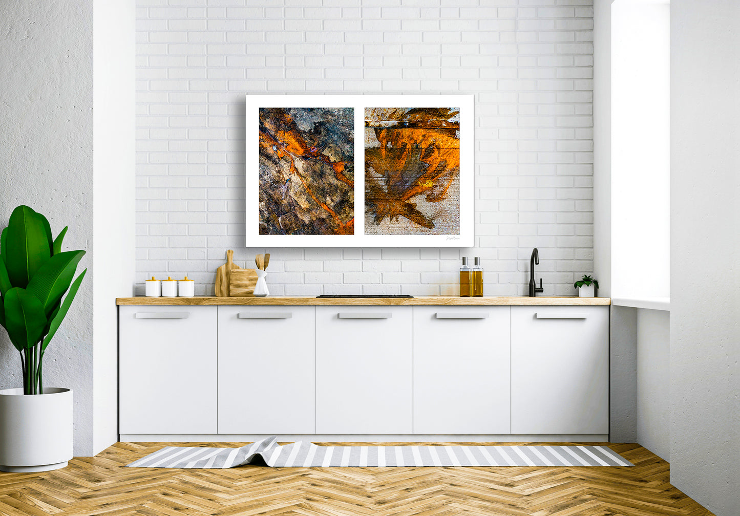 Abstraction of spills found on the ground (orange and white)