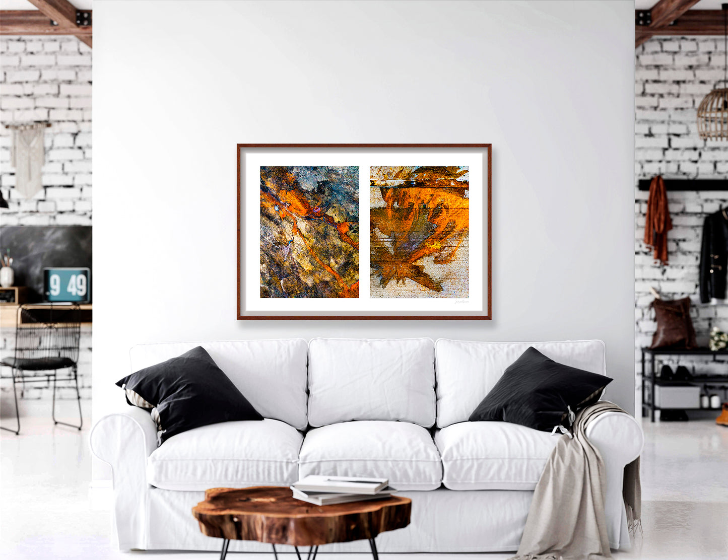 Abstraction of spills found on the ground (orange and white)