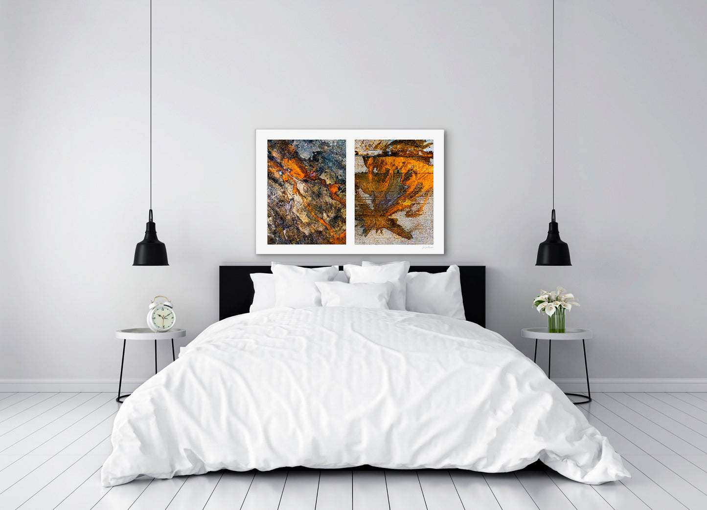 Abstraction of spills found on the ground (orange and white)