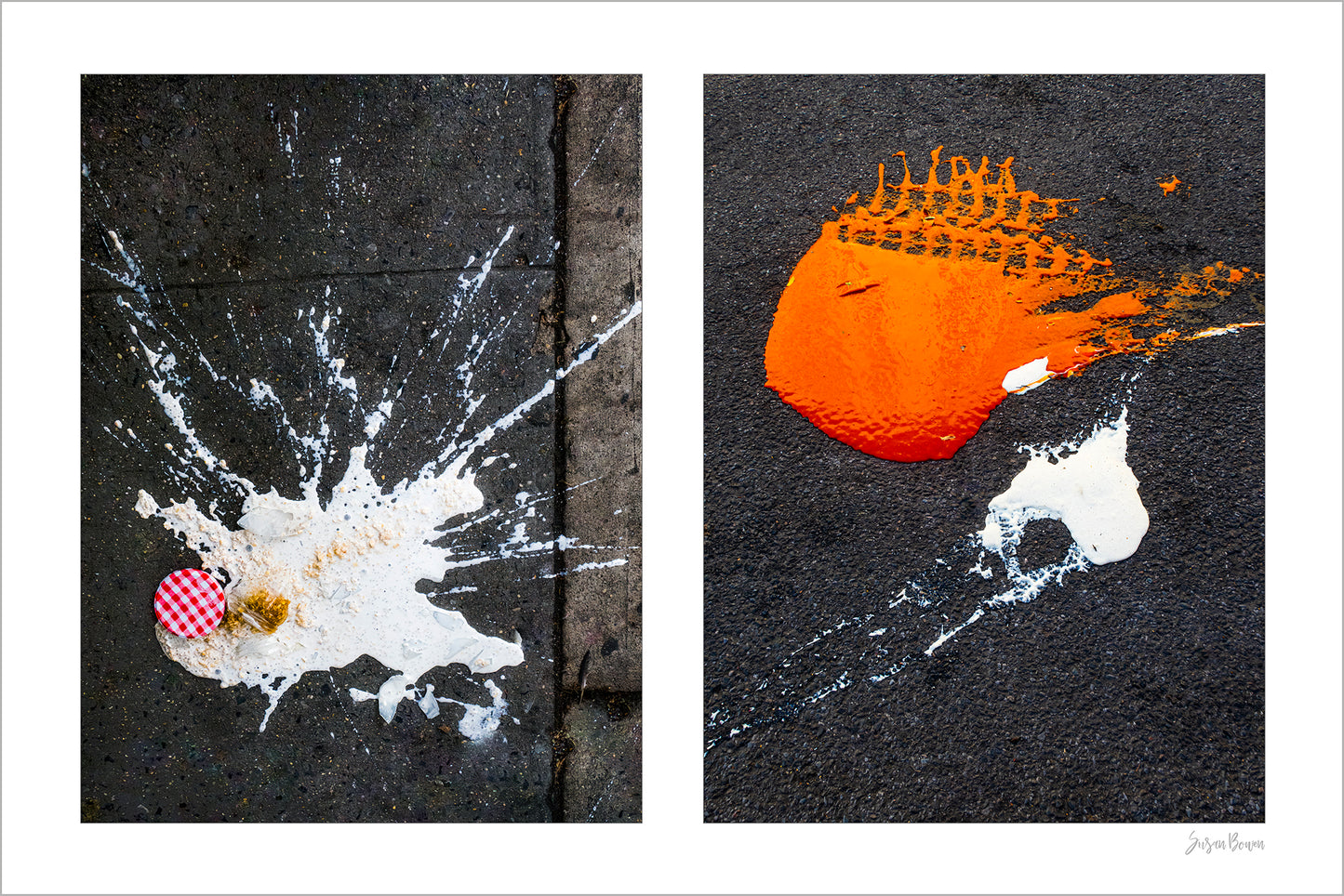 Abstraction of spills found on the ground (orange and white)
